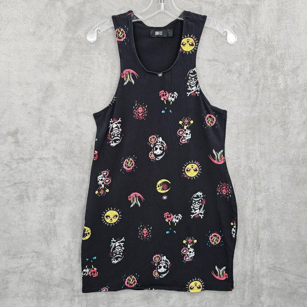 Iron Fist Mexican Moon Dress XL Black Colorful Tattoo Bodycon Dolls Kill Gothic